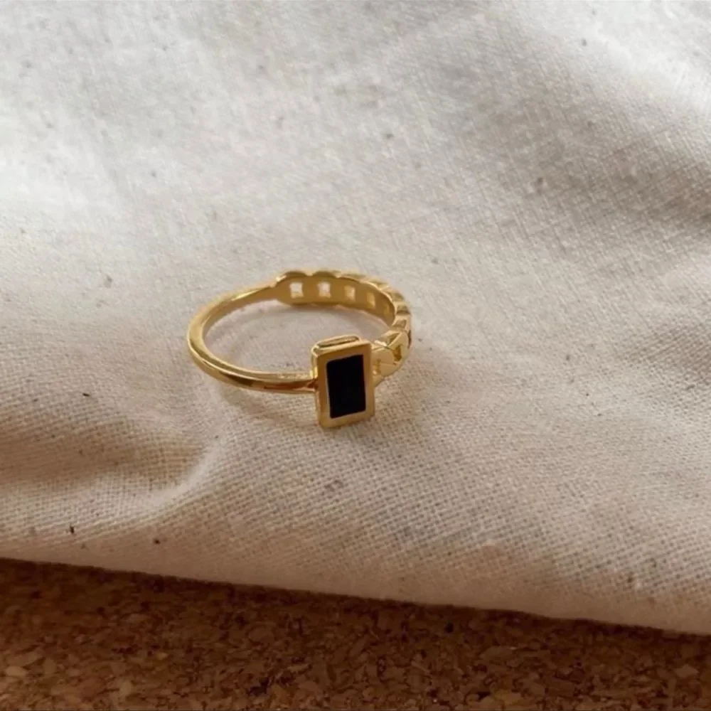 CLOSING SALE! 18K Gold Plated Mini Black Spinal Ring - Picture 7 of 8